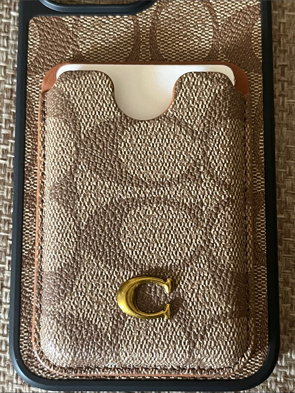 Coach Beige Brown Signature Card Pocket iPhone 15 Pro Max Case - Picture 2 of 4